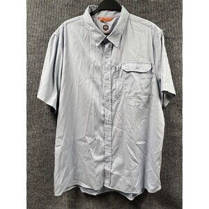 Mountain and Isles Shirt Men XL Blue Short Sleeve Button Up Front Zip Pocket VTG